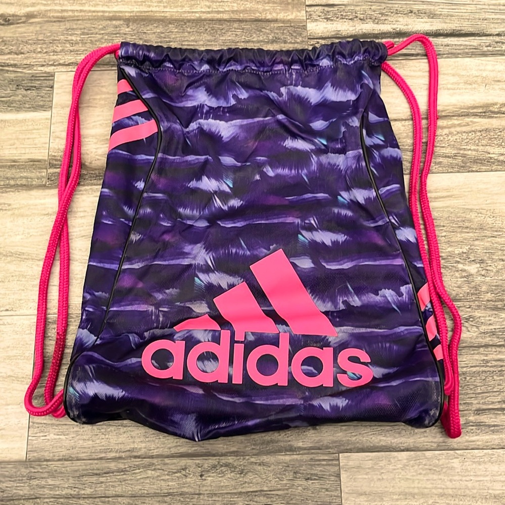 ADIDAS DRAWSTRING SPORTS BAG PINK/PURPLE 17Lx14W GREAT CONDITION